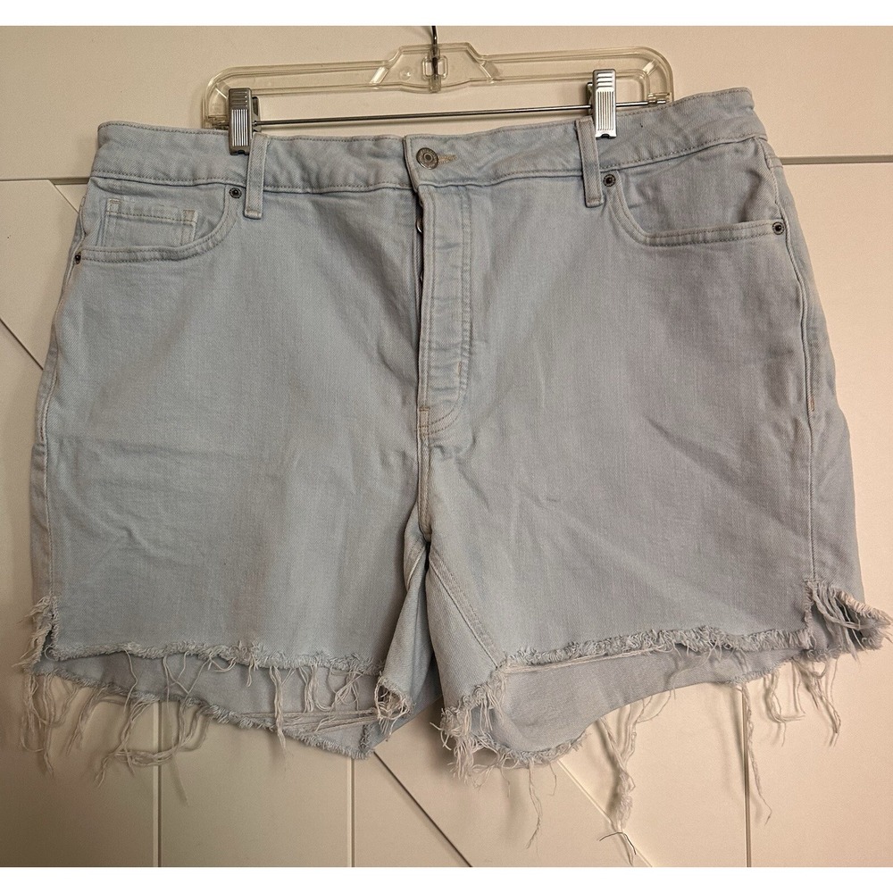Old Navy Women's‎ High Rise OG Straight Lt Blue Denim Shorts Button Fly Fray 20